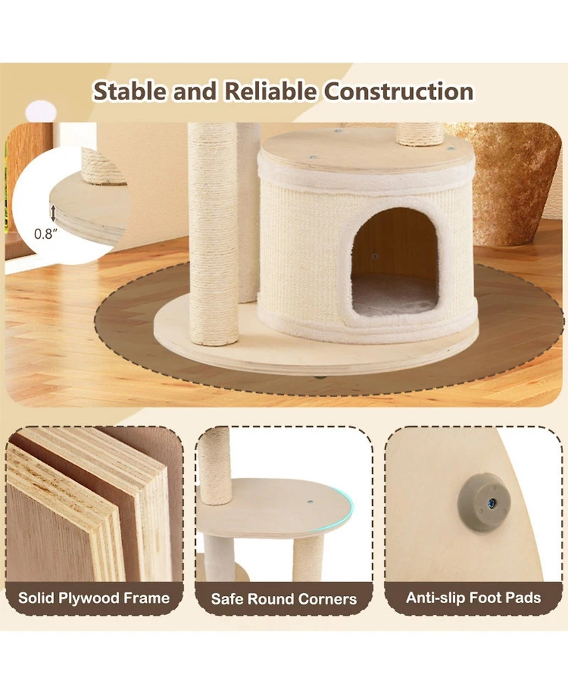 Sugift Wooden Kitten Tower with Sisal Scratching Posts and 2 Condos