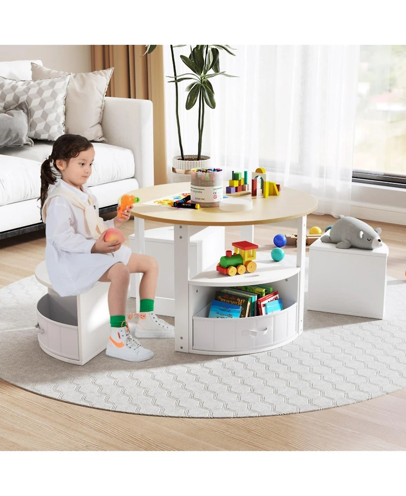 Sugift 5-Piece Toddler Round Nesting Table With 4 Storage Stools For Activities