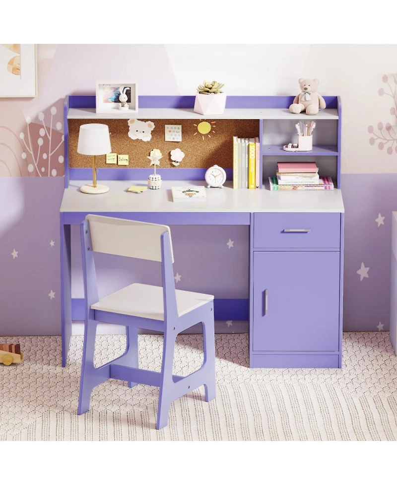 Sugift Kids Study Desk and Chair Set Student Table with Storage and Bulletin Board