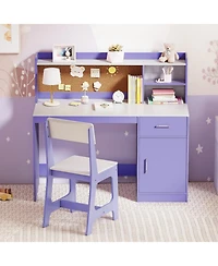 Sugift Kids Study Desk and Chair Set Student Table with Storage and Bulletin Board
