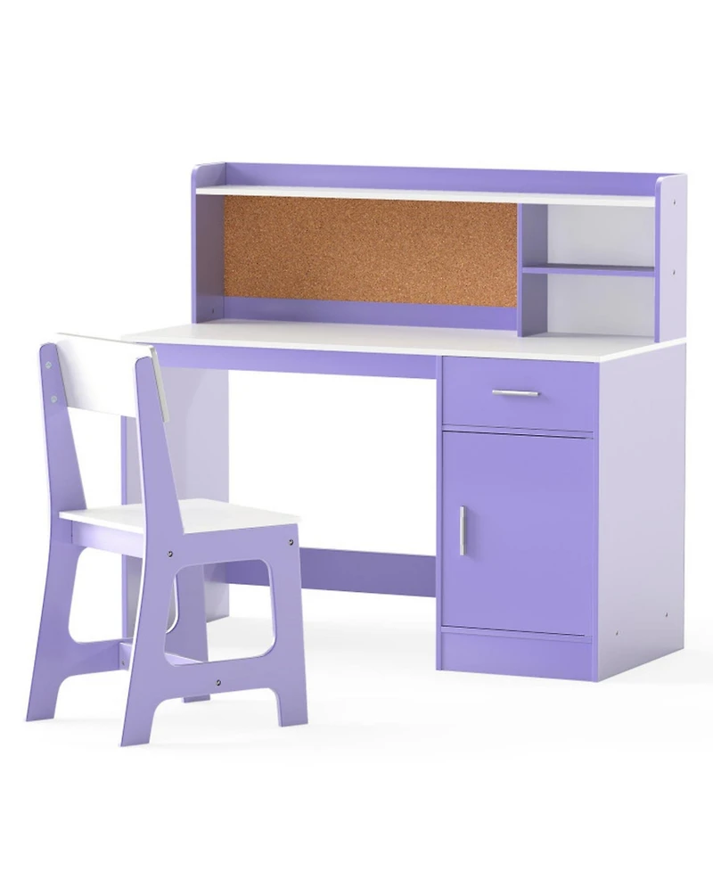 Sugift Kids Study Desk and Chair Set Student Table with Storage and Bulletin Board