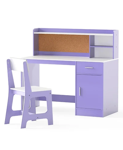 Sugift Kids Study Desk and Chair Set Student Table with Storage and Bulletin Board