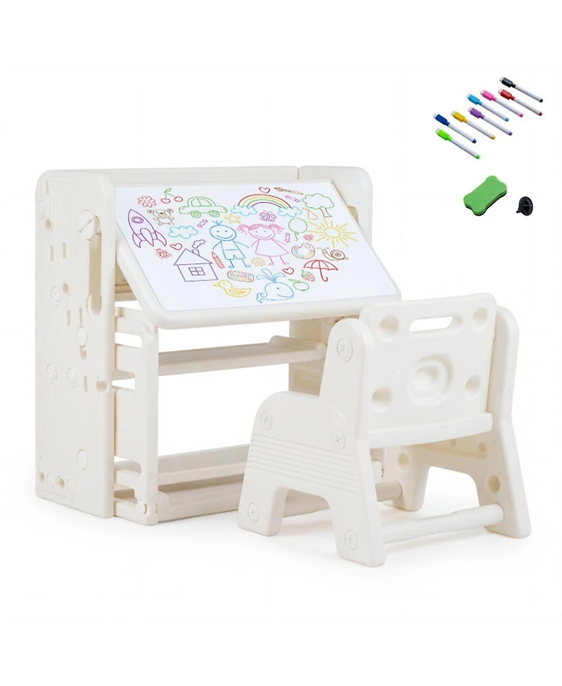 Sugift Kids Writing Desk and Chair Set with Side Bookshelves