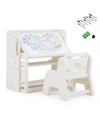 Sugift Kids Writing Desk and Chair Set with Side Bookshelves