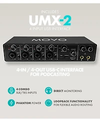 Movo UMX2 4-Channel Usb-c Podcast Bundle for macOS and Windows 10+