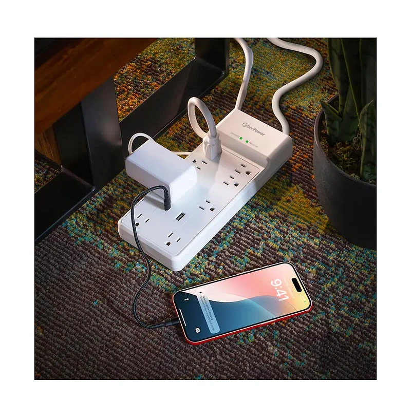 CyberPower 8-Outlet Surge Protector Power Strip with Usb Charging 6 ft.