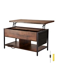 Slickblue Rectangle Lift Top Coffee Table with Charging Station, Hidden Storage and Ambient Led Lights