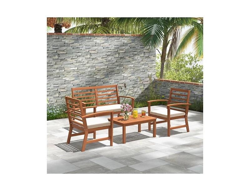 Boyel Living 4 Pieces Outdoor Furniture Set with Stable Acacia Wood Frame