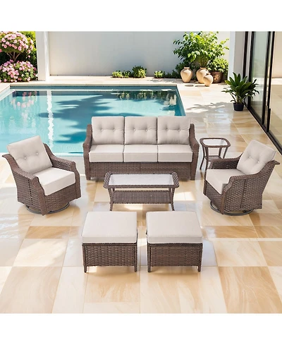 Pocassy 7-Piece Patio Furniture Set with Outdoor Swivel Chairs, High Back Wicker Conversation Sets 6" Thick Cushions