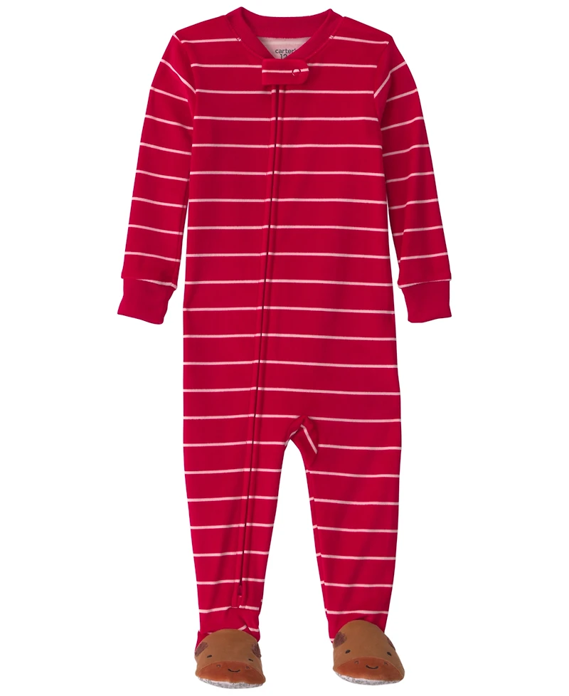 Carters Baby Boys' Moose Striped 2-Way Zip Dream Plush Snug-Fit Footed Pajama