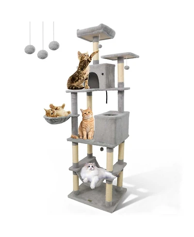 Sugift 80 in Tall Cat Tree with 2 Large Condos and Dangling Toys
