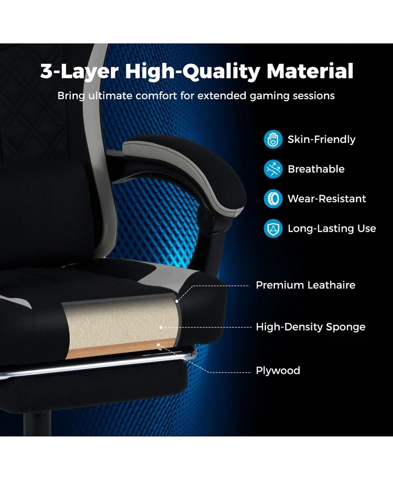 Sugift Height Adjustable Gaming Chair with Headrest Footrest and 360degree(s) Swivel Seat