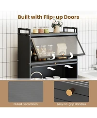 Sugift 5-Tier Kitchen Storage Cabinet with 4 Flip-up Pc Doors Adjustable Feet and Rolling Wheels