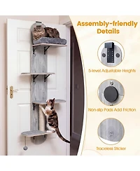 Sugift Door Hanging Cat Climber 4-Level Height Adjustable With Plush Bed