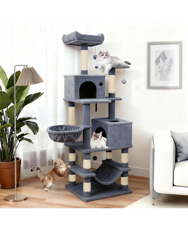 Sugift 66 in Tall Multi-Level Cat Tree Cat Tower with 2 Condos and Sisal Scratching Posts