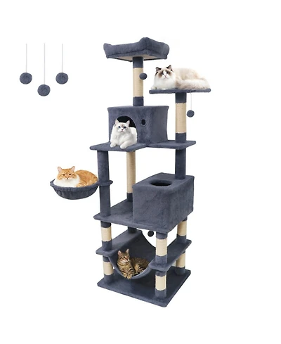 Sugift 66 in Tall Multi-Level Cat Tree Cat Tower with 2 Condos and Sisal Scratching Posts