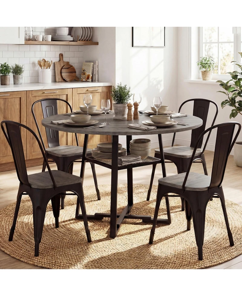 Sugift 47.5in Round Dining Table for 4-6 with Storage Shelf and Metal Legs