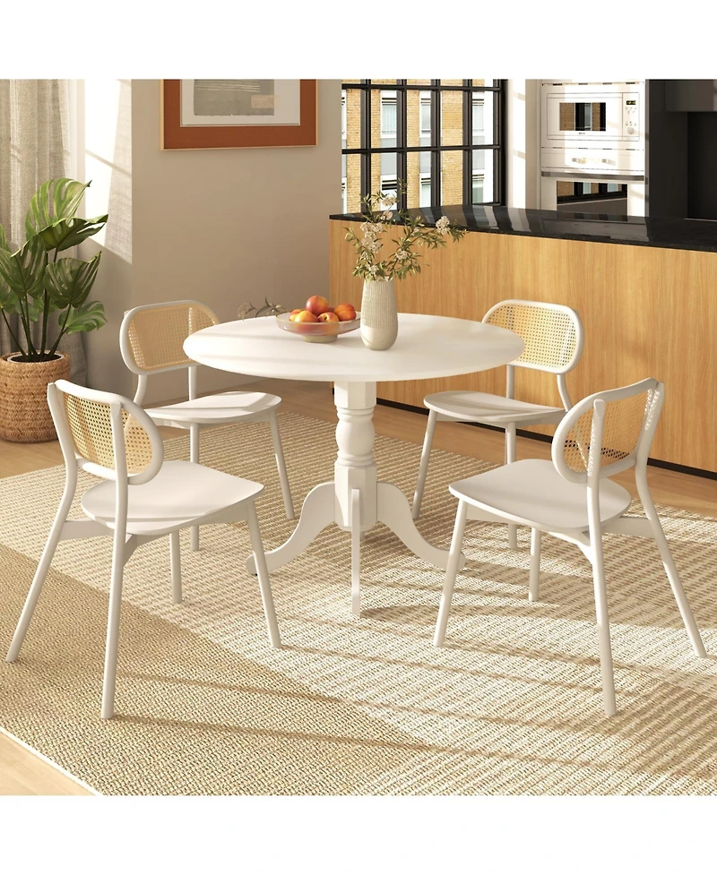 Sugift Wooden Dining Table with Round Tabletop and Curved Trestle Legs