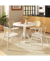Sugift Wooden Dining Table with Round Tabletop and Curved Trestle Legs