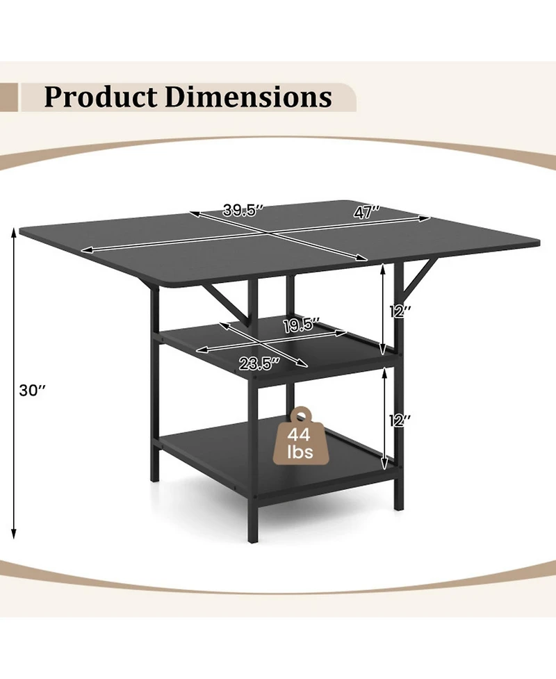 Sugift 47 in Rectangular Dining Table with 2 Open Storage Shelves and Metal Legs for 4-6