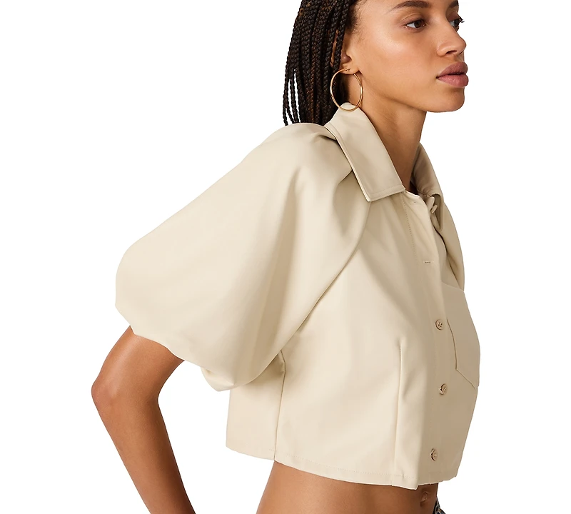 Steve Madden Women's Reece Collared Short-Sleeve Crop Top