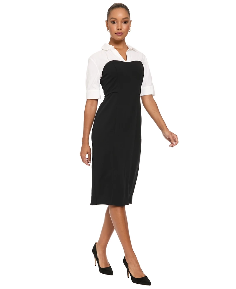 London Times Petite Sheath Colorblock Short-Sleeve V-Neck Dress