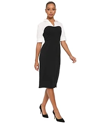 London Times Petite Sheath Colorblock Short-Sleeve V-Neck Dress