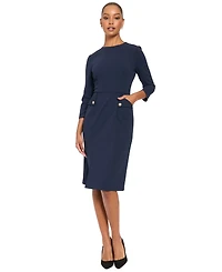 London Times Petite Sheath Midi 3/4 Sleeve Dress