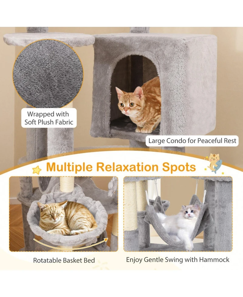 Sugift 69 in Multi-Level Cat Tree with Top Perch Cozy Condo and Hammock