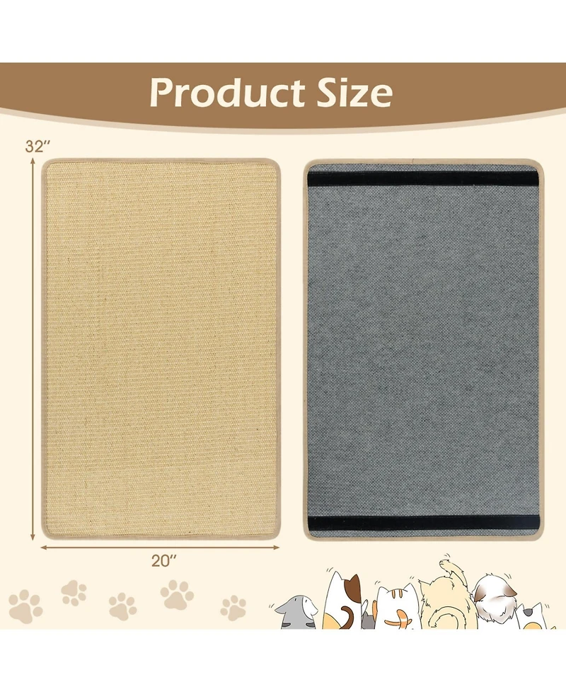 Sugift 2 Piece Cat Scratcher Mat Set Natural Sisal Pads