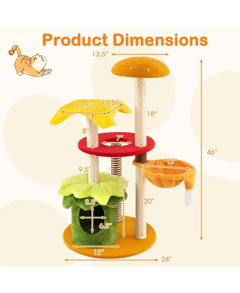 Sugift 46 in Tall Multi-Level Cat Tree with Padded Perch Hanging Basket Bed and Condo