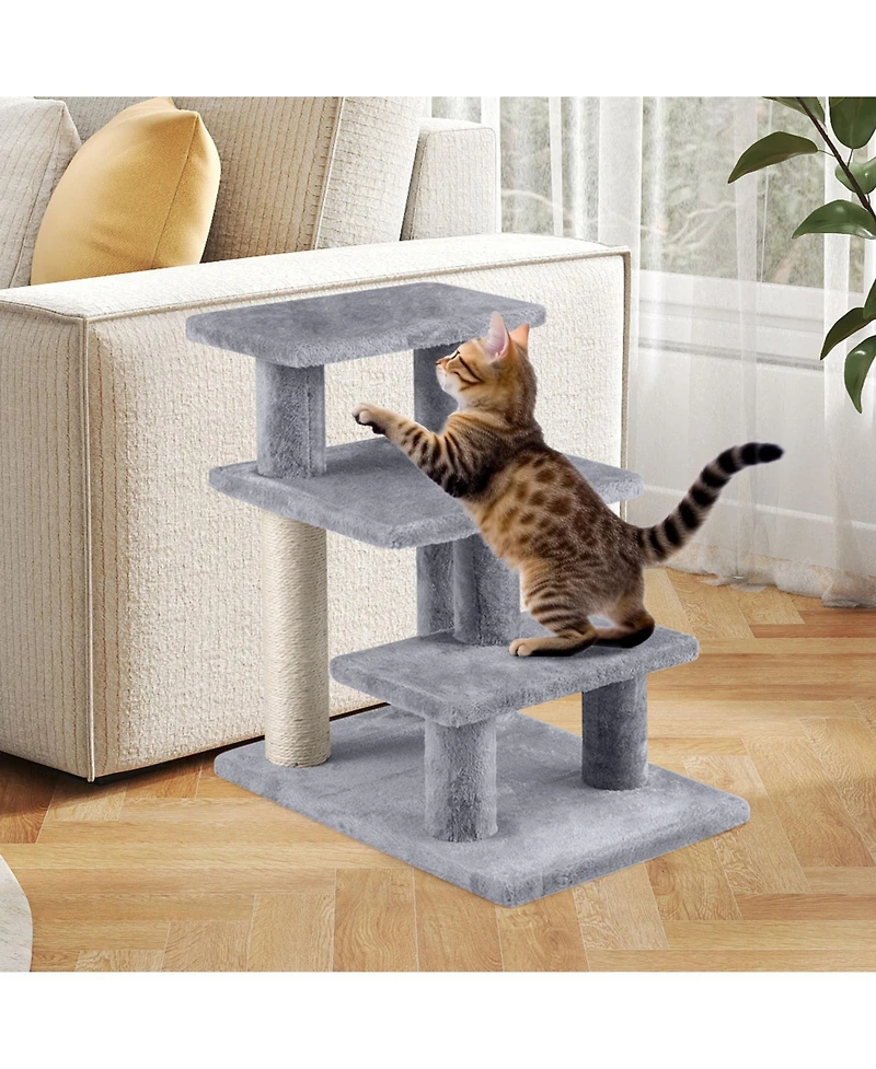 Sugift 3-Tier Cat Stairs 19 in Plush Steps with Scratching Posts for High Bed Sofa