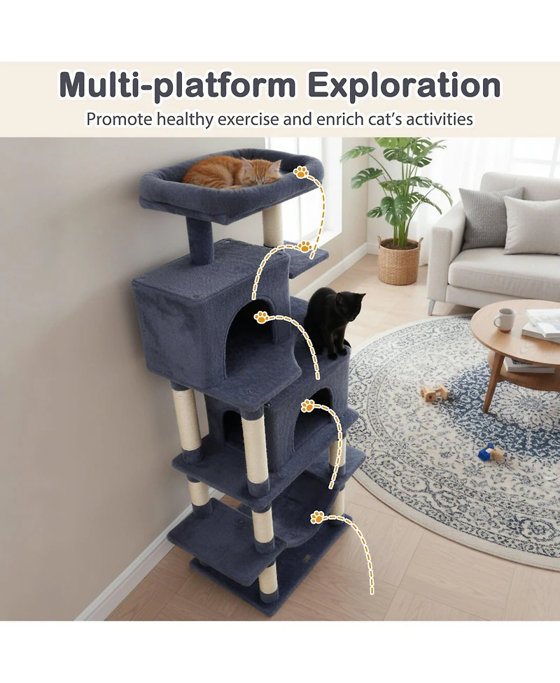 Sugift 70in Tall Cat Tree Tower With Perch Condos and Hammock for Indoor Cats