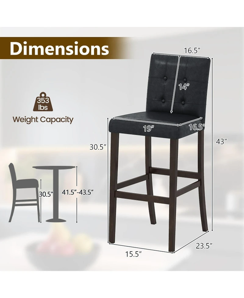 Sugift Set of 4 29 Inch Upholstered Leather Bar Stools with Solid Wood Legs