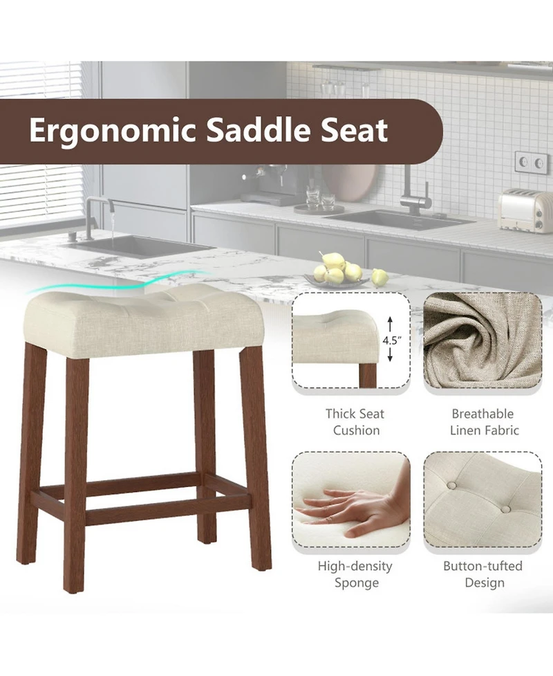 Sugift Set of 4 Upholstered Counter Height Bar Stools with Curved Saddle Seat