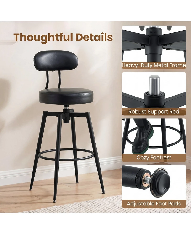 Sugift Set of 2 Swivel Barstools Faux Leather Upholstered Seat and Back