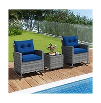 Boyel Living 3 Piece Patio Rattan Roker Chairs with Tempered Glass Table and Soft Cushions