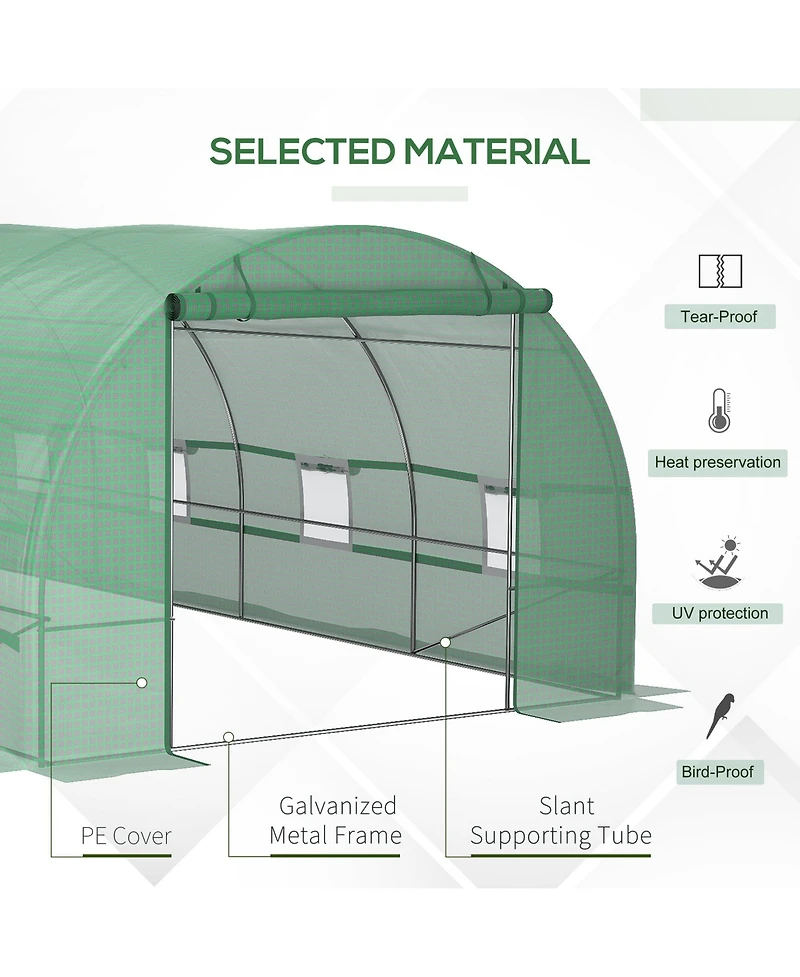 Outsunny Walk-In Tunnel house with 8 Windows & Roll Up Door,