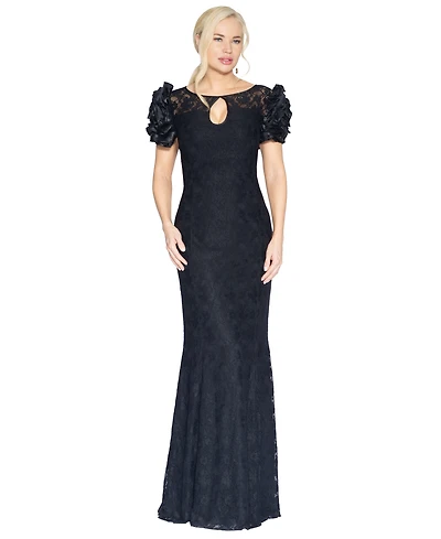 White Tie by Shani Women's Satin Floral-Sleeve Keyhole Lace Gown, Macy's Exclusive