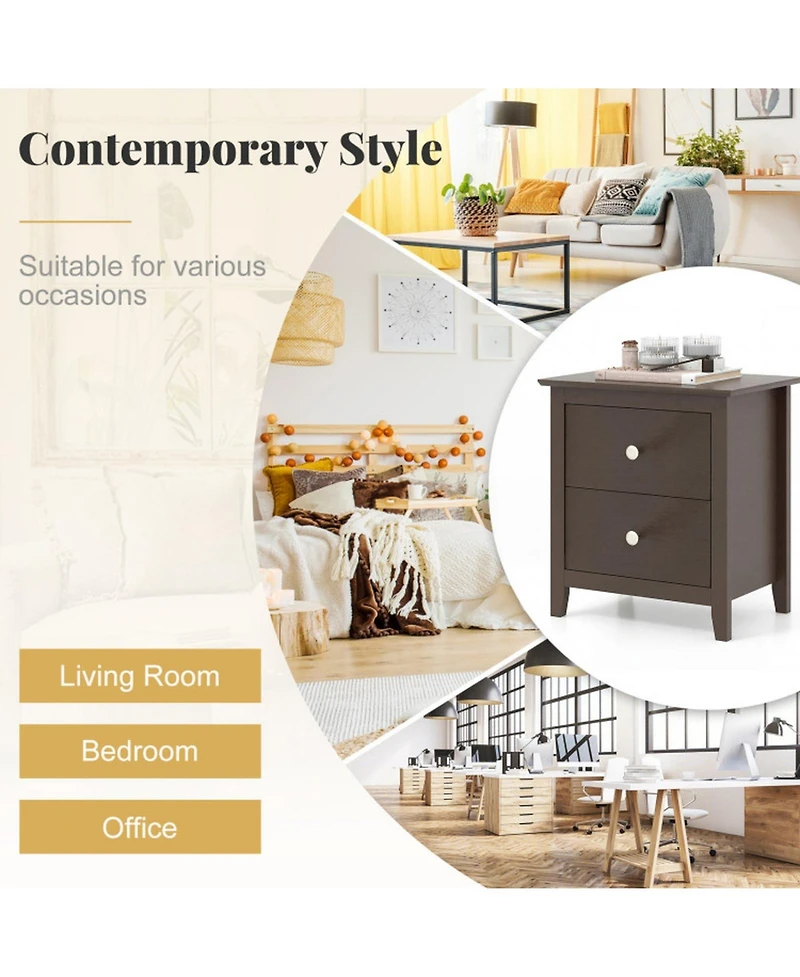 Sugift Set of 2 Modern Nightstands with 2 Drawers for Small Spaces