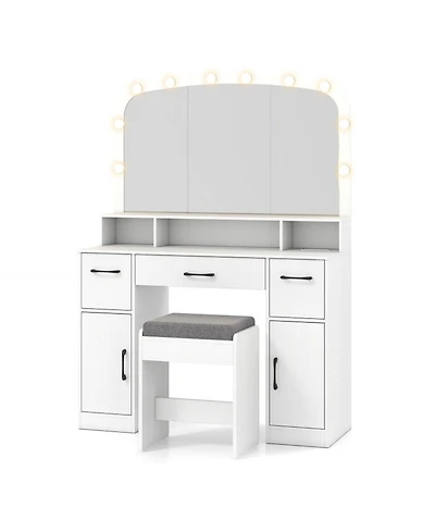 Sugift Vanity Makeup Table With Stool 3-Color Lights and Charging Station