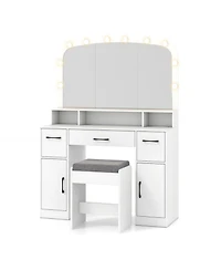 Sugift Vanity Makeup Table With Stool 3-Color Lights and Charging Station