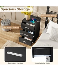 Sugift Nightstand with Charging Station 3-Drawer Bedside End Table for Bedroom