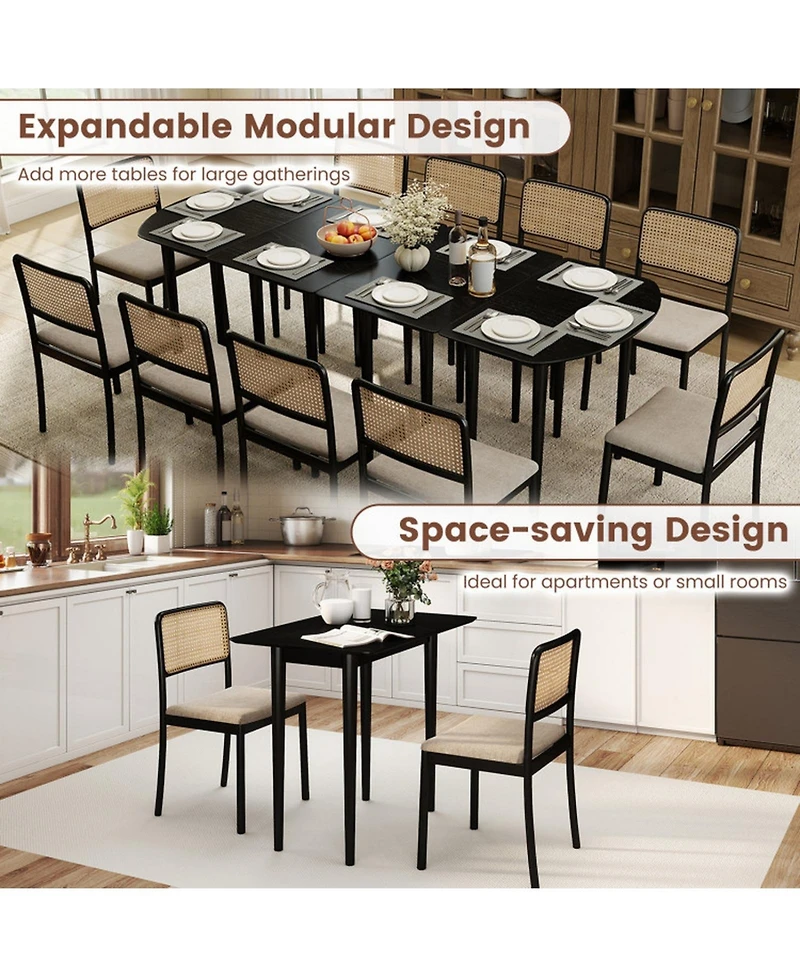 Sugift Extendable Oval Dining Table Set with 2 Half-Round Tables for 4-6 People