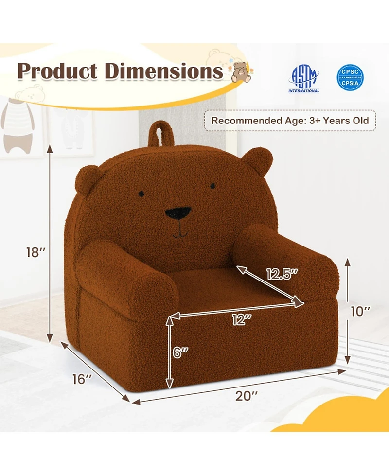 Sugift Kids Bear Toddler Foam Sofa Couch with Soft Teddy Fleece Fabric Cover