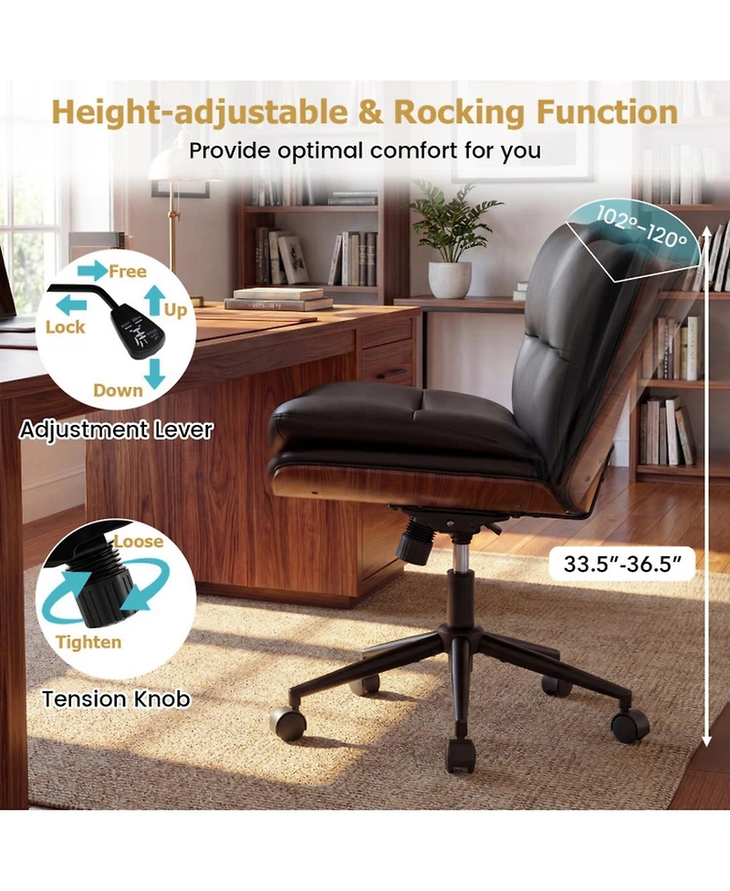 Sugift Armless Office Chair with Curved Backrest and Padded Wide 23in x 17.5 Inch Seat