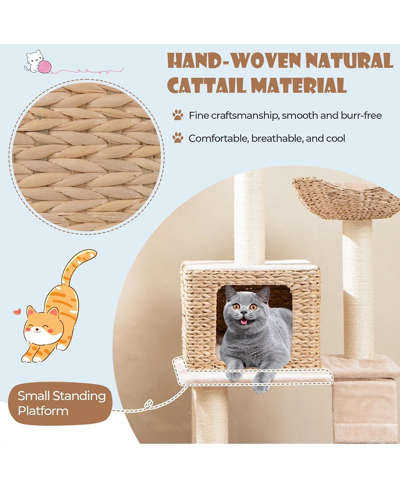 Sugift 48 in 4-Layer Cat Tower with Sisal Scratching Posts Perch Condo and Ladder