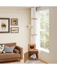 Sugift 101 in Floor to Ceiling Cat Tree Height Adjustable With Litter Box Enclosure