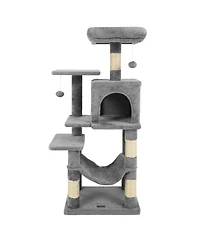 Sugift Multi-Level Cat Tower with 2-Door Condo Padded Top Perch and Hammock