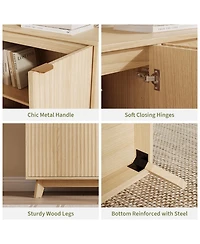 homfan 2 Set of 55.1" Sideboard with Storage, Modern Fluted Credenza Doors and Adjustable Shelves, Wood Console Table for Living Room, Dining Room